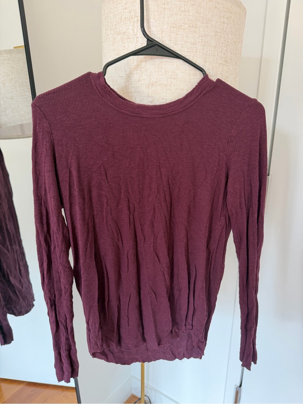 Aerie Real Soft Women's Long Sleeve Crewneck Top - Burgundy